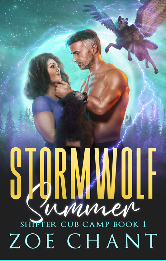 Stormwolf Summer. A flying wolf shooting lightning out of its eyes in the background.