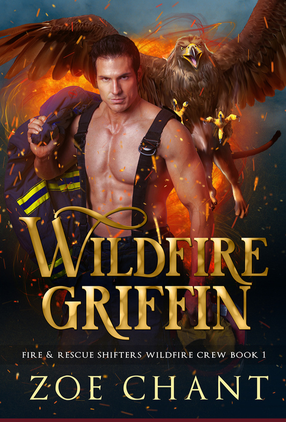 Wildfire Griffin. A griffin in the background, flying at the reader.
